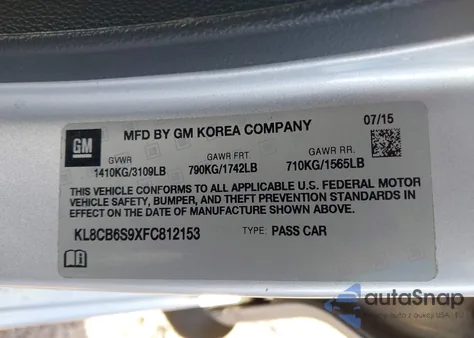 2015 Chevrolet Spark Ls Cvt z USA, uszkodzony, nr VIN KL8CB6S9XFC812153